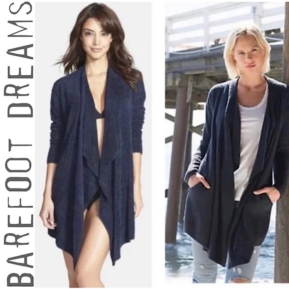 Barefoot Dreams CozyChic Lite Island Wrap Open Front Cardigan Sweater Blue 903 - Picture 2 of 15